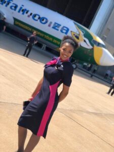 FlySafair female flight attendant tarmac