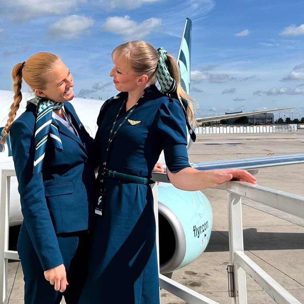 Flyr female flight attendants steps