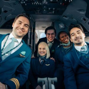 Flyr pilots and flight attendants cockpit