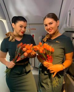 GetJet Airlines female cabin crews flowers