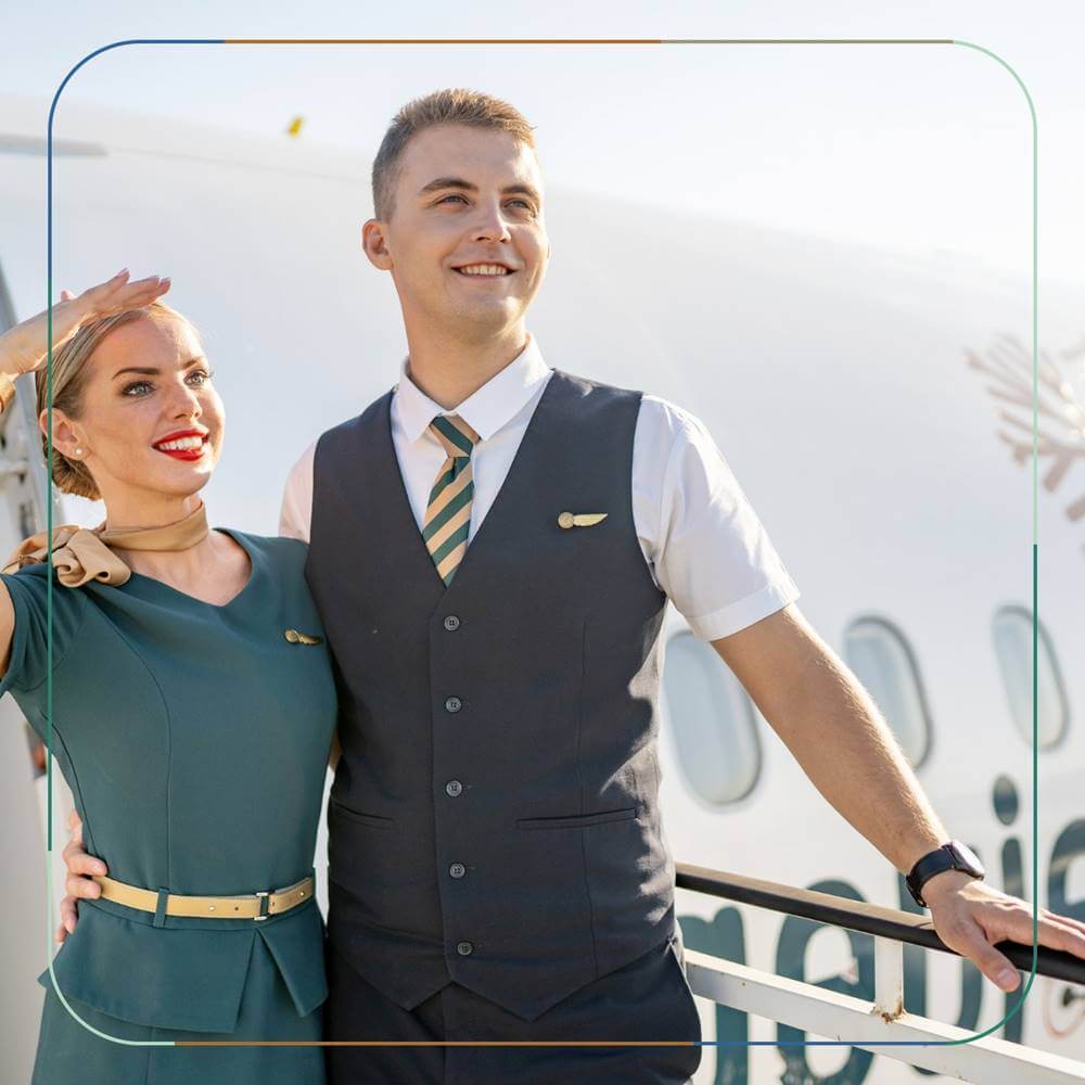 GetJet Airlines male and female flight attendant