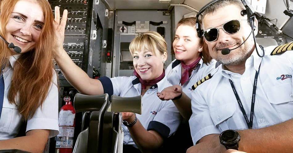 Go2Sky pilots and flight attendants cockpit
