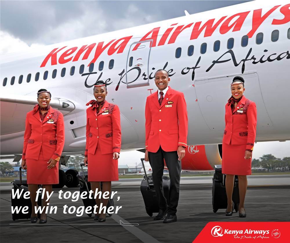 Kenya Airways flight attendants full uniform