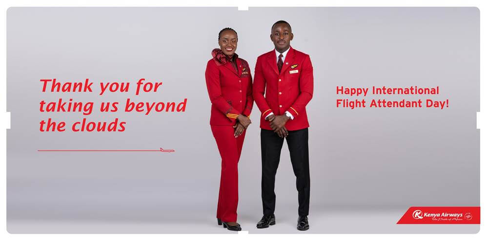 Kenya Airways male and female flight attendant full uniform