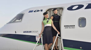 Olympic Air female cabin crews door