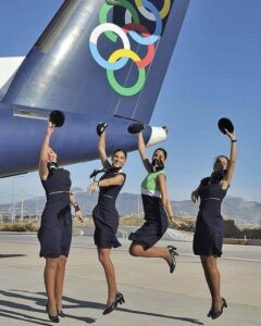 Olympic Air female cabin crews jump