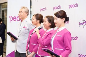 Peach Aviation male and female flight attendants