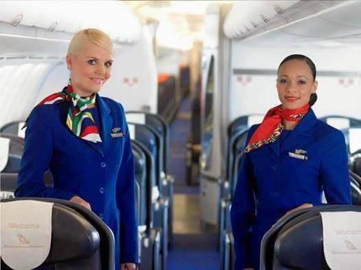 South African Airways flight attendants boarding