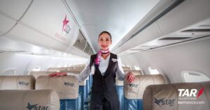 TAR Aerolineas flight attendant happy