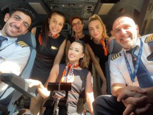 TUS Airways female crews and pilots cockpit