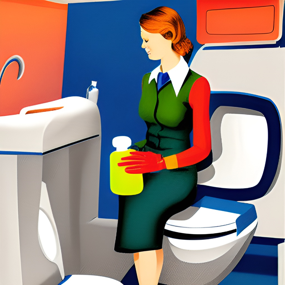 image of plane flight attendant cleaning lavatory