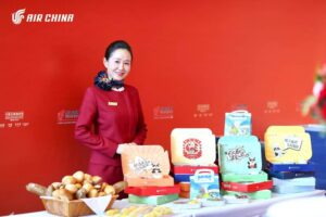 Air China flight attendant meal presentation