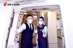 Air China male and female flight attendant
