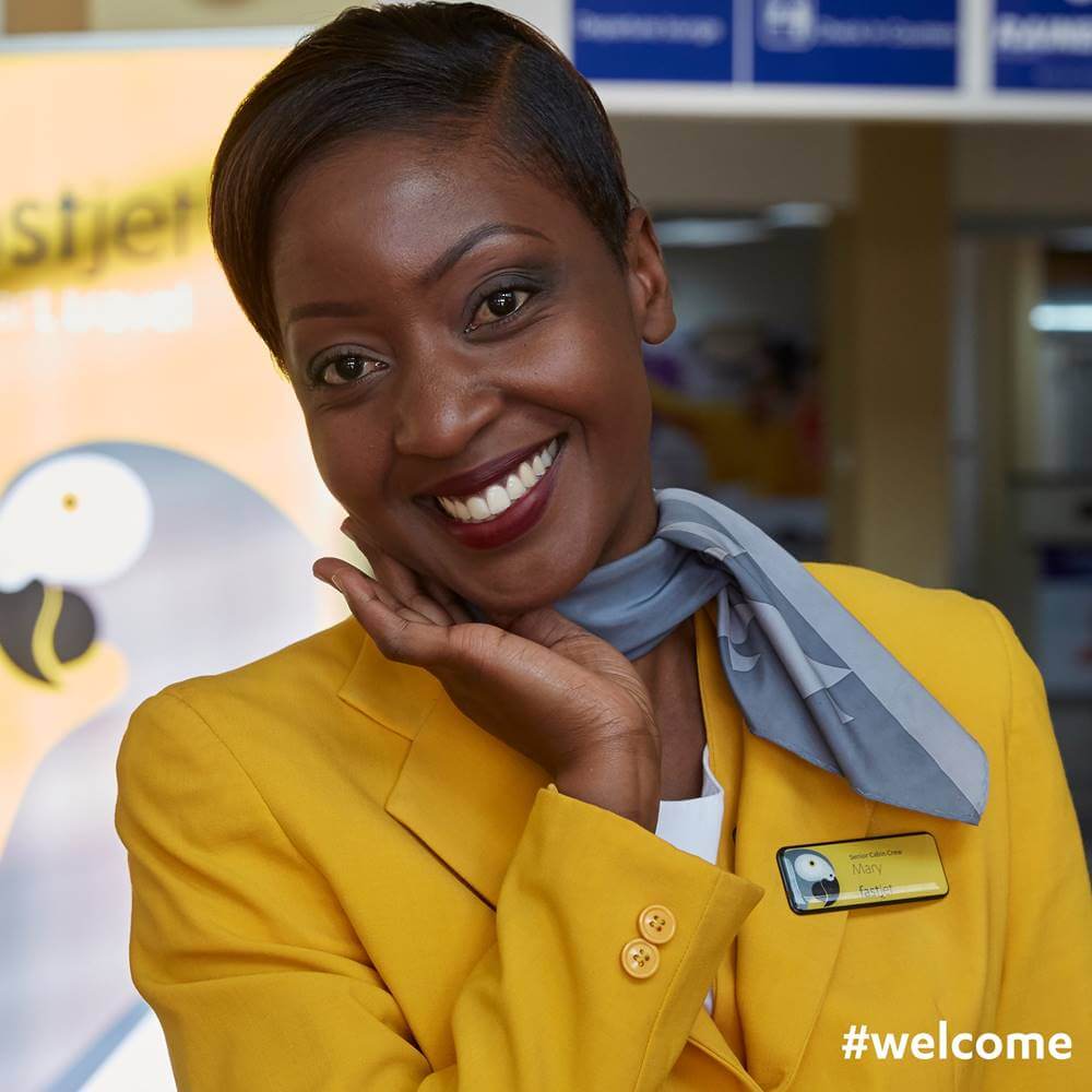 Fastjet female flight attendant smile