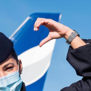 Hi Fly female flight attendant heart