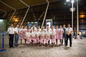 Juneyao Airlines flight attendants and pilots airport