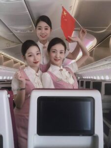 Juneyao Airlines flight attendants boarding