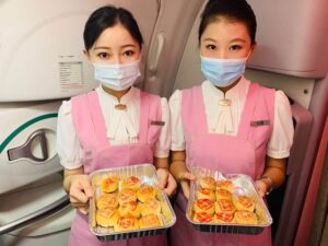 Juneyao Airlines flight attendants tray