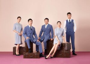 Juneyao Airlines male and female flight attendants full uniform