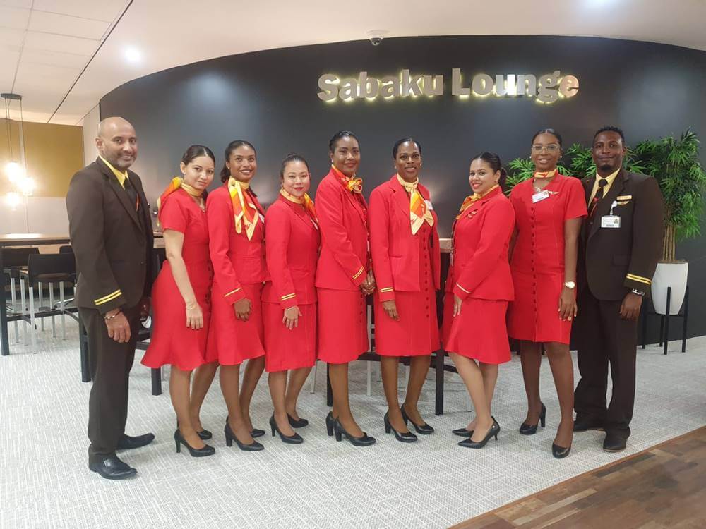 Surinam Airways male and female flight attendants lounge