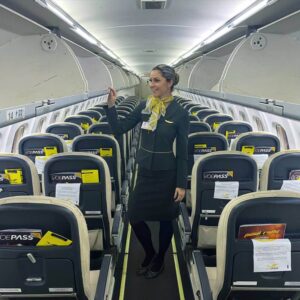 Voepass female flight attendant boarding