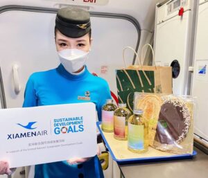 Xiamen Airlines flight attendant drinks tray