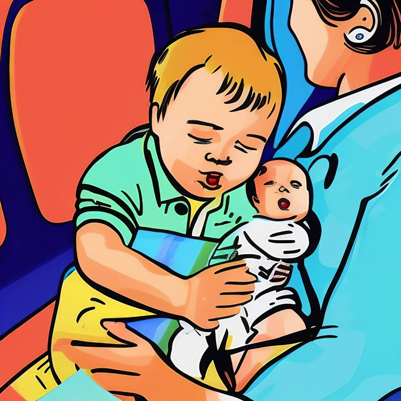 taking care of babies inside a plane