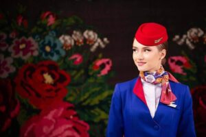 Air Moldova flight attendant flowers