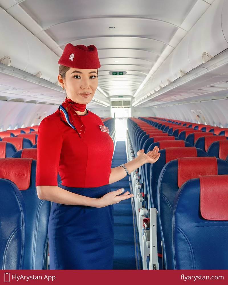 FlyArystan flight attendants boarding