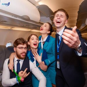 FlyOne flight attendants happy