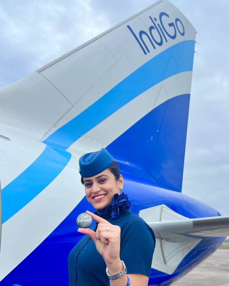 Indigo flight attendant plane wing