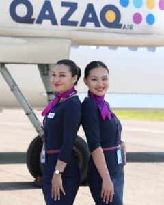 Qazaq Air flight attendants tarmac