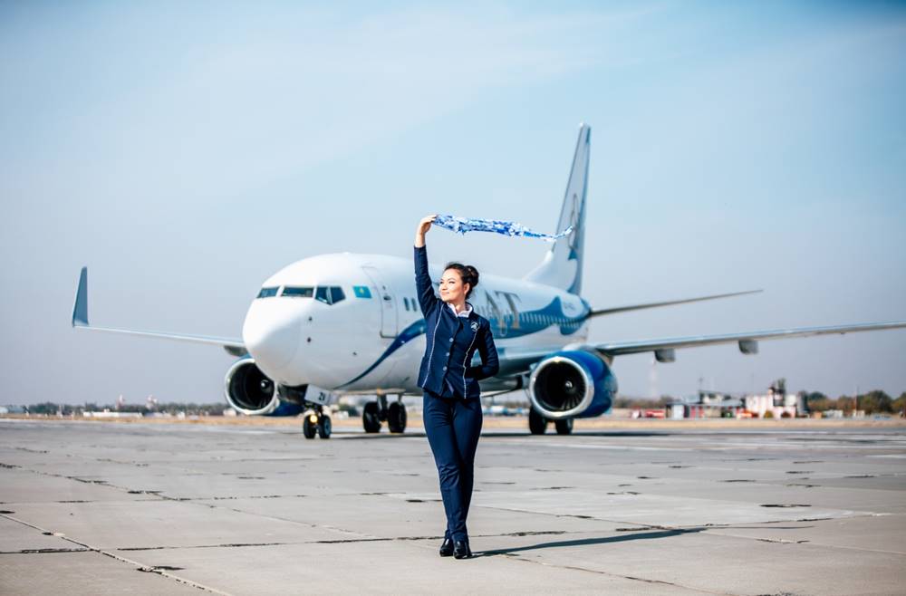 SCAT Airlines flight attendant runway