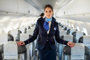 Air Montenegro flight attendant boarding