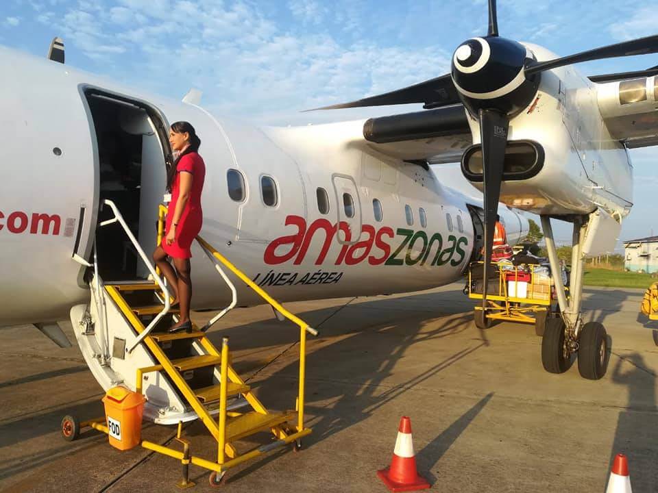 Línea Aérea Amaszonas flight attendant boarding