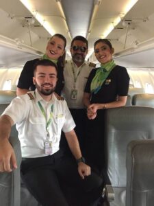 MAP Linhas Aereas flight attendants and pilots cabin