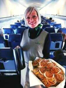 Wideroe flight attendant pastry service