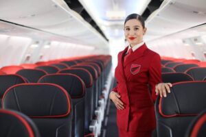 Air Albania flight attendant boarding