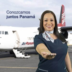Air Panama flight attendant welcoming