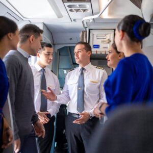 Fly Arna flight attendants and pilots briefing
