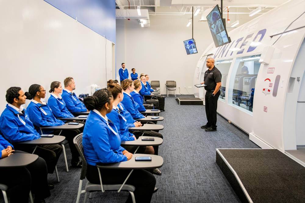 United Airlines flight attendant training classroom