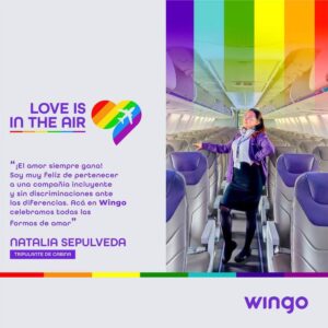Wingo female flight attendant boarding