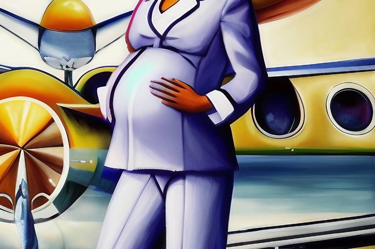 female flight attendant having a baby
