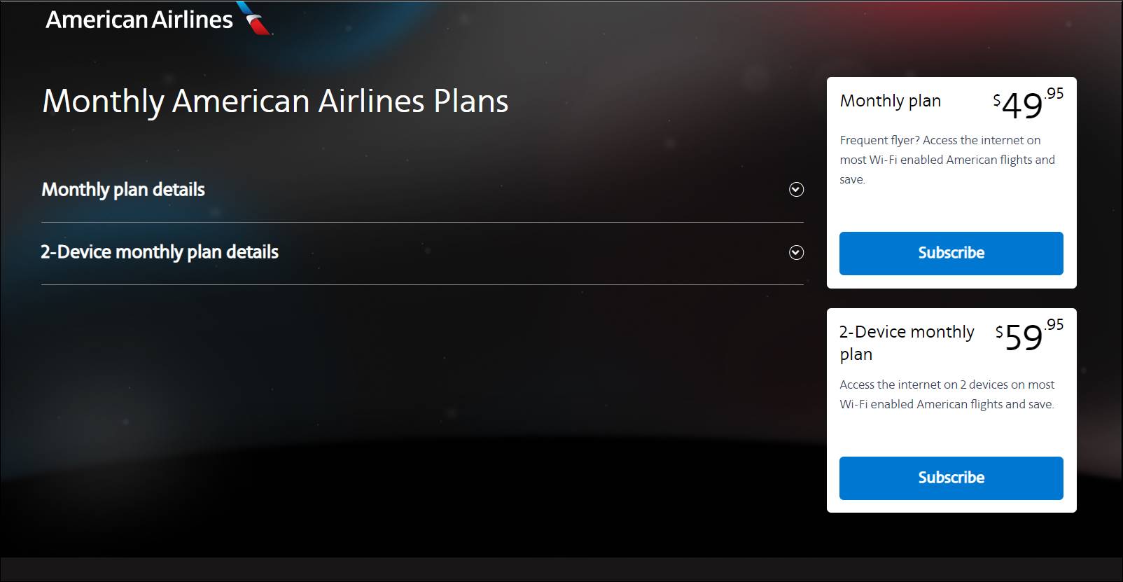 american airlines wifi monthly plan