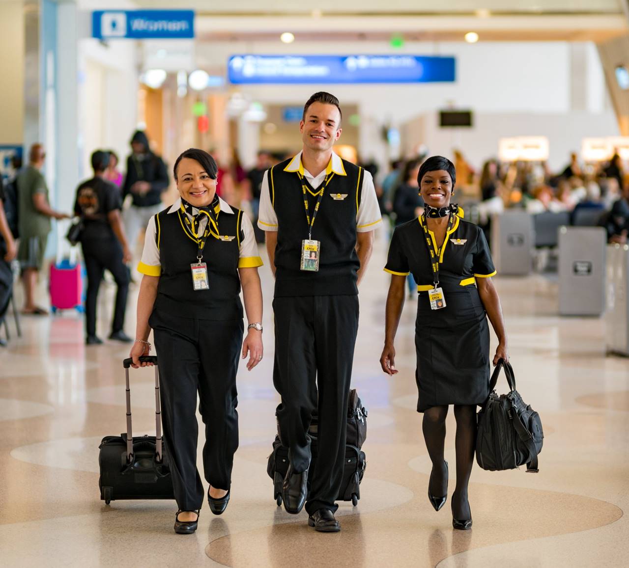 spirit airlines male and female flight attendant uniforms